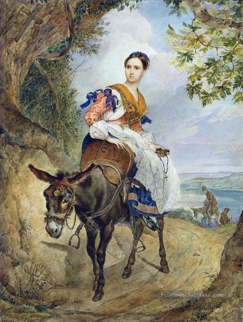 verticale d’o p ferzen sur un âne arrière Karl Bryullov belle dame femme Peintures à l'huile